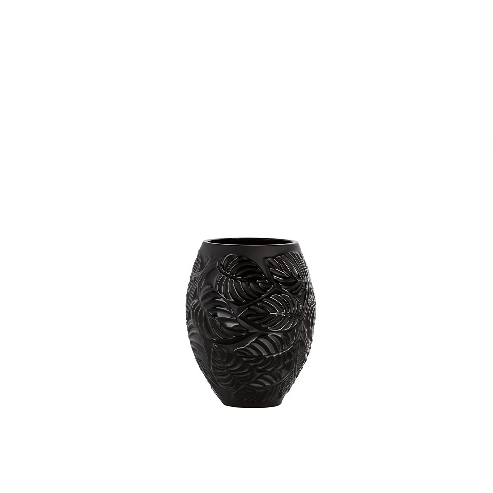 Lalique Feuilles Vase Black Crystal