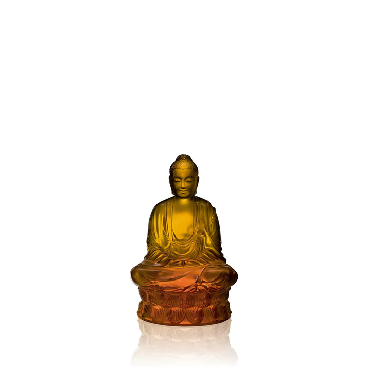 Lalique Small Buddha Sculture Amber Crystal