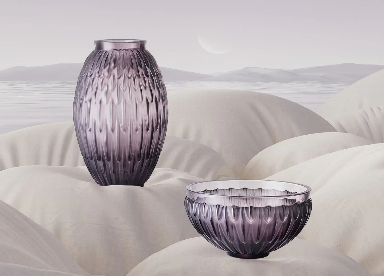 Lalique Plumes Bowl Purple Crystal