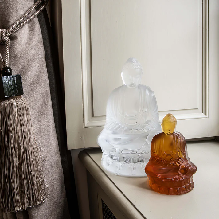 Lalique Small Buddha Sculture Amber Crystal