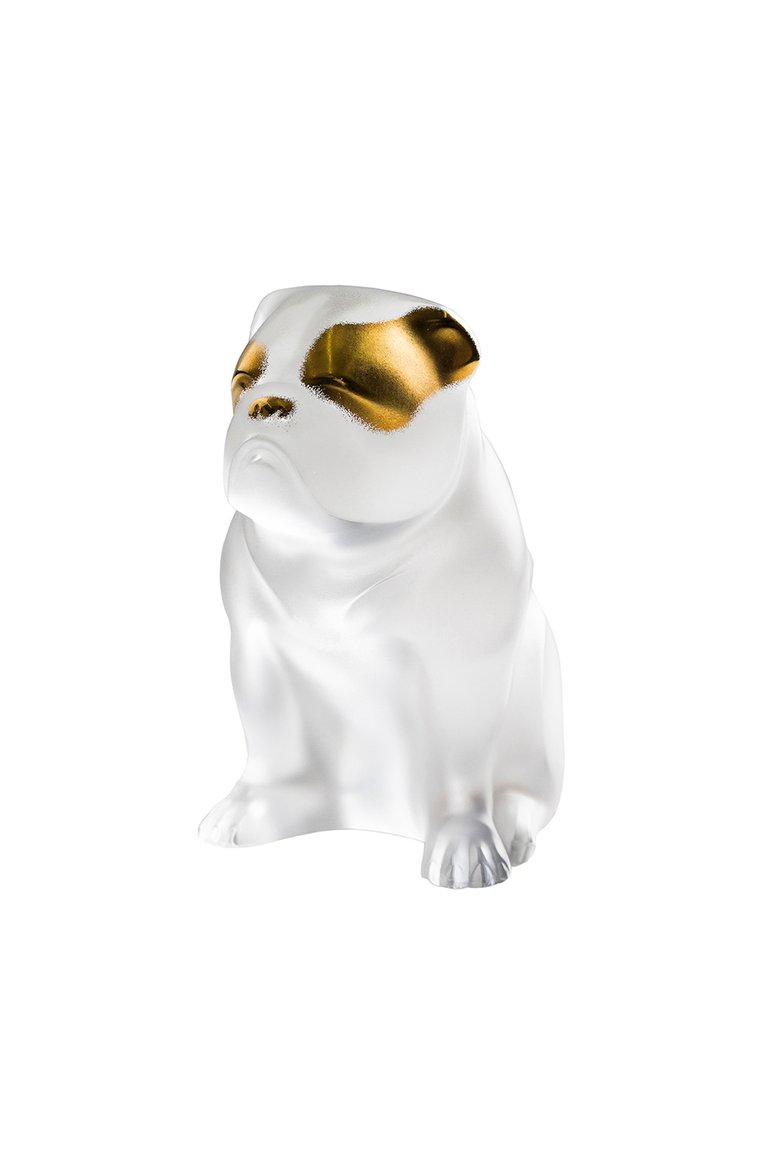 Lalique Bulldog Clear Crystral gold stamped