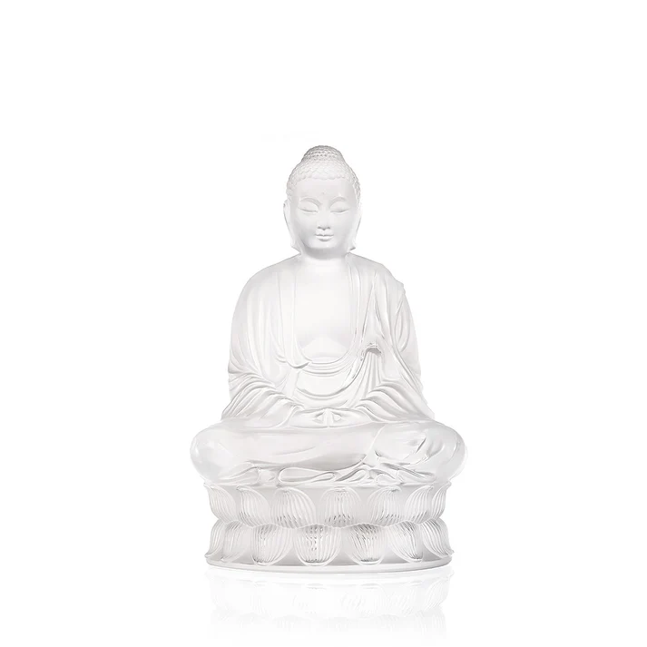 Lalique Tall Buddha Sculpture Clear Crystal